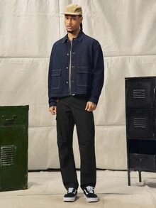 Norleigh 男士黑色工装裤，宽松休闲多口袋工作裤，时尚百搭 - 黑色 - 查看 4