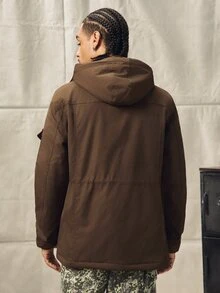 Norleigh 宽松男士长袖翻盖口袋抽绳连帽保暖冬装外套，适合日常休闲、周末旅行、户外活动、探险旅行、轻松的工作环境或半正式场合，也是送给男友/丈夫或周年纪念日的理想礼物。 - 咖啡棕 - 查看 2
