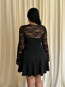 GalTyme Combinaison grande taille de couleur unie avec patchwork en dentelle - Noir - Voir 2