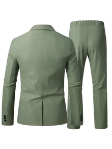 Manfinity Mode Men's Casual Business 2 Pieces Suit, Solid Color Blazer And Pants Suit Set, Simple Fashion Casual Daily, Formal, Old Money - Green - View 2