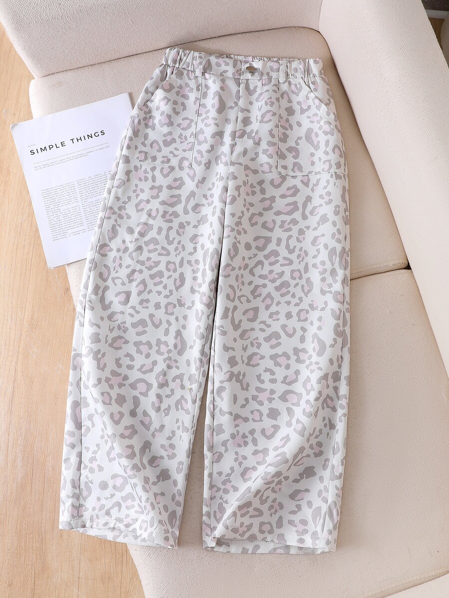 Tween Girls Korean Denim Leopard Jeans Casual Denim Pants, Suitable For Daily Wear, School, Outings, Korean Style, Blogger Inspired, Style - Multicolor - View 1