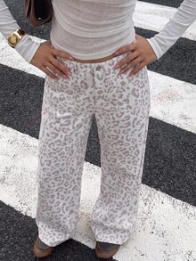 Tween Girls Korean Denim Leopard Jeans Casual Denim Pants, Suitable For Daily Wear, School, Outings, Korean Style, Blogger Inspired, Style - Multicolor - View 8