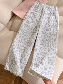 Tween Girls Korean Denim Leopard Jeans Casual Denim Pants, Suitable For Daily Wear, School, Outings, Korean Style, Blogger Inspired, Style - Multicolor - View 2