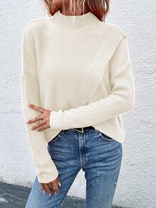 EMERY ROSE Suéter envolvente de cuello alto de unicolor informal, otoño/invierno - Albaricoque - Ver 4