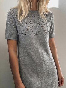 SHEIN LUNE Women's Solid Color Half-High Neck Hollow Design Short Sleeve Soft Lazy Style Dress Brunch Light Grey Fall Casual Everyday Date - Grey - View 4