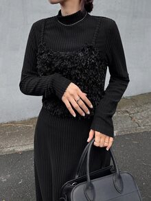 FRIFUL Women's Autumn 2 In 1 Ribbed Long Dress - Black - View 7