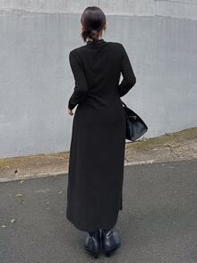 FRIFUL Women's Autumn 2 In 1 Ribbed Long Dress - Black - View 2