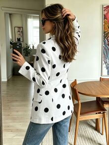 SHEIN Franclia 女款秋季圓點優雅西裝外套，正式穿著，上班穿搭，節慶，派對，婚禮賓客，生日，外出，學校畢業，音樂會，白色上衣 - 黑與白 - 查看 2
