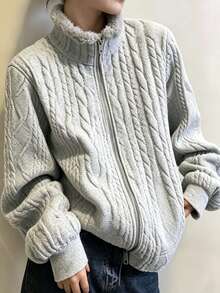 FRIFUL Women's Autumn Jacket With Fur Trim Collar, Textured Fabric Body And Metal Zipper, Regular Fit - Grey - View 1
