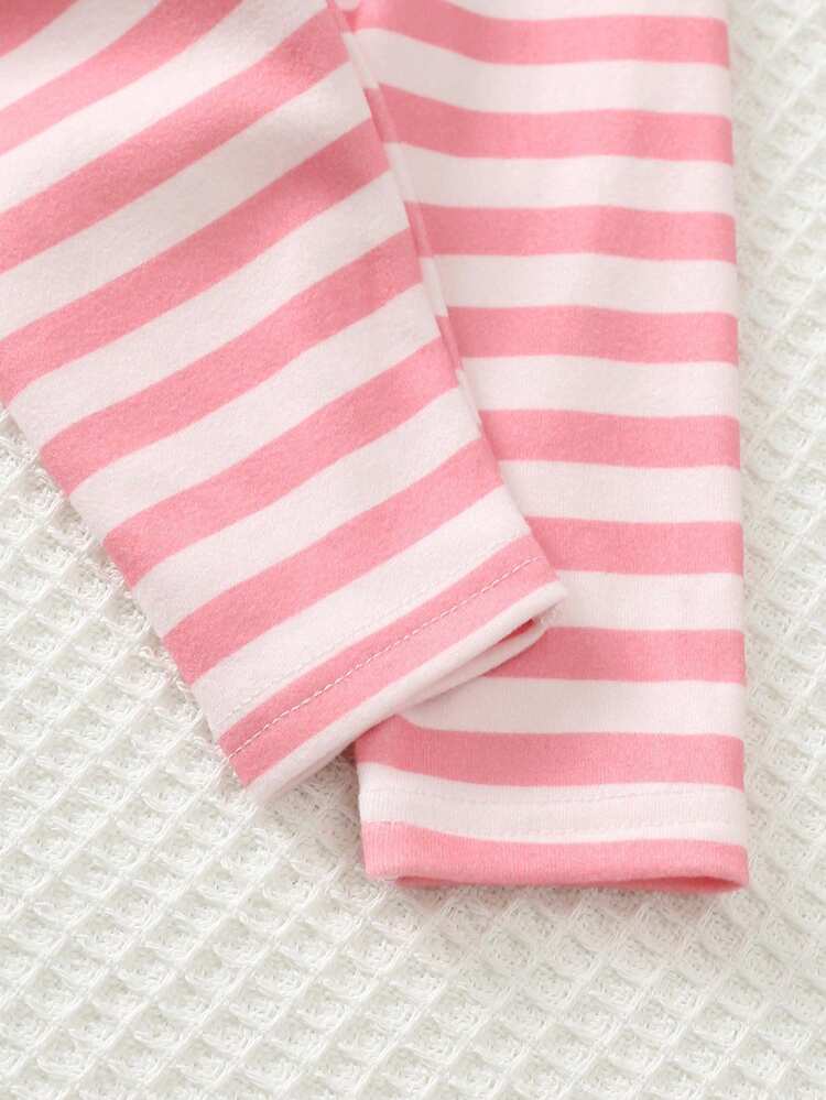SHEIN Baby Girl Cherry Pattern Long Sleeve Sweatshirt And Striped Long Pants Casual Set - Pink - View 7