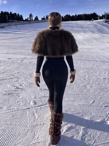SHEIN ICON Women's Solid Color Fashion Versatile Winter Faux Fur Shawl - Brown - View 2