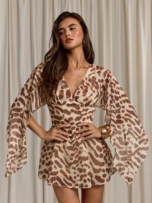 Aloruh Leopard Print Woven Mini Dress For Women - Multicolor - View 8
