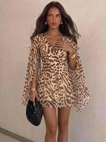 Aloruh Leopard Print Woven Mini Dress For Women - Multicolor - View 1