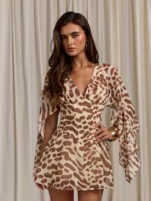 Aloruh Leopard Print Woven Mini Dress For Women - Multicolor - View 5