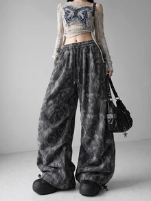 FRIFUL Women's Autumn Corduroy Camouflage Straight Leg Loose Fit Pants - Grey - View 8