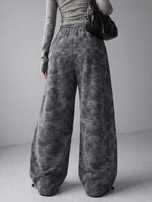 FRIFUL Women's Autumn Corduroy Camouflage Straight Leg Loose Fit Pants - Grey - View 2