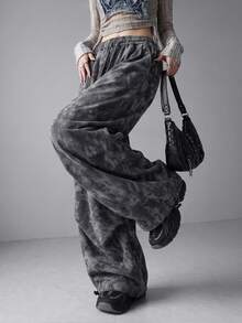 FRIFUL Women's Autumn Corduroy Camouflage Straight Leg Loose Fit Pants - Grey - View 9