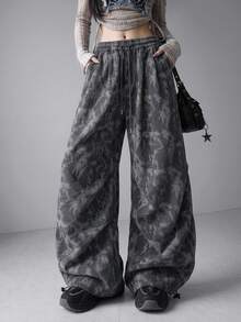 FRIFUL Women's Autumn Corduroy Camouflage Straight Leg Loose Fit Pants - Grey - View 3