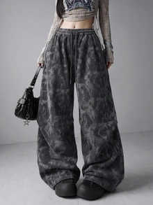 FRIFUL Women's Autumn Corduroy Camouflage Straight Leg Loose Fit Pants - Grey - View 5