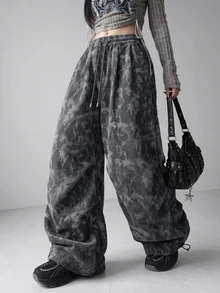 FRIFUL Women's Autumn Corduroy Camouflage Straight Leg Loose Fit Pants - Grey - View 6