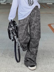 FRIFUL Women's Autumn Corduroy Camouflage Straight Leg Loose Fit Pants - Grey - View 11