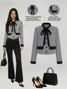 Sweetra Sweet And Elegant Commuter-Style Coat For Women, Decorated With Bow Tie Straps, Perfect For Autumn And Winter Temperament Outfits - Multicolor - View 5