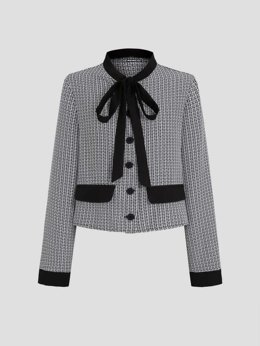 Sweetra Sweet And Elegant Commuter-Style Coat For Women, Decorated With Bow Tie Straps, Perfect For Autumn And Winter Temperament Outfits - Multicolor - View 1