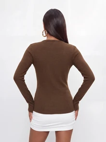 Avantive Women's Autumn Casual Sexy Solid Color Asymmetric Front Closure Top Brunch Going Out Dark Brown - Brown - View 3