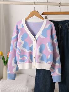 Girls' Autumn/Winter Fashion Patterned Jacquard Knit Cardigan Sweater, Long Sleeve - Multicolor - View 5