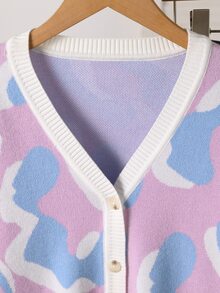 Girls' Autumn/Winter Fashion Patterned Jacquard Knit Cardigan Sweater, Long Sleeve - Multicolor - View 7