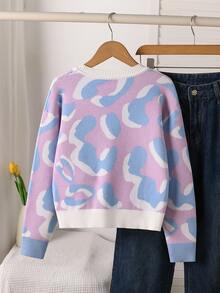 Girls' Autumn/Winter Fashion Patterned Jacquard Knit Cardigan Sweater, Long Sleeve - Multicolor - View 2