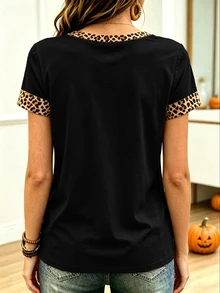 Breezaya Halloween Leopard Print Ghost Bat Star Fashion Casual Short Sleeve Plus Size T-Shirt - Multicolor - View 2