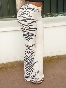 Neverly Edit Neverly Edit 女款休閒性感動物印花針織喇叭褲 米色 秋季 龐克 夜生活 度假 Y2K 波希米亞風 棕色印花長褲 音樂節 - 棕色 - 查看 3