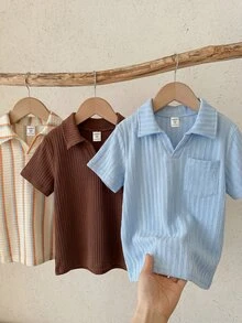 LMoss Kids Kids 3pcs Young Boy Solid Color Single Pocket Casual Polo Shirt Set - Multicolor - View 4