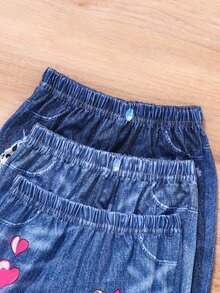 3pcs Baby Girl Fashionable Cute Print Elastic Comfortable Pants Set Graduation Navy Blue Aqua Blue Blue Autumn Casual Cute - Blue - View 4