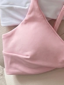 Elavelle 女款春夏純色細肩帶扭結交叉式三件式比基尼上衣，海灘性感風，黑色、白色、淺粉色 - 彩色 - 查看 4