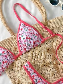 Elavelle Springbreak 女式碎花金属装饰细肩带高腰短裤性感比基尼套装夏季服装 - 彩色 - 查看 5