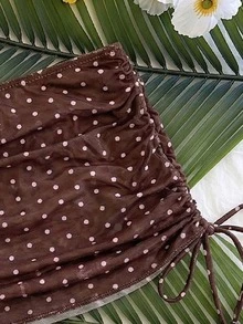 Elavelle Women's Polka Dot Print Drawstring Ruched Cover-Up Skirt, Spring/Summer Brown Festival Cover-Up Skirt - Multicolor - View 5