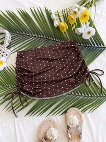 Elavelle Women's Polka Dot Print Drawstring Ruched Cover-Up Skirt, Spring/Summer Brown Festival Cover-Up Skirt - Multicolor - View 2