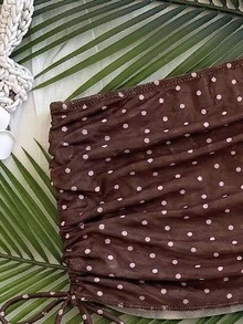 Elavelle Women's Polka Dot Print Drawstring Ruched Cover-Up Skirt, Spring/Summer Brown Festival Cover-Up Skirt - Multicolor - View 4