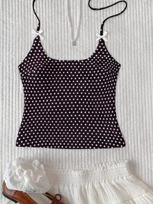 Elavelle Atasan Bikini Wanita Motif Polkadot Leher Halter dengan Hiasan Pita, Motif Acak, Musim Semi/Panas - MultiWarna - View 2