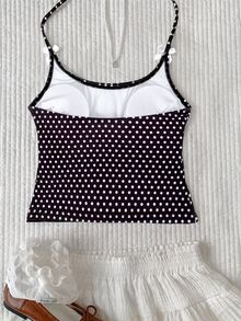 Elavelle Atasan Bikini Wanita Motif Polkadot Leher Halter dengan Hiasan Pita, Motif Acak, Musim Semi/Panas - MultiWarna - View 3