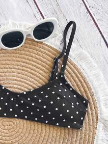 Elavelle Women's Polka Dot Print Adjustable Spaghetti Strap Sexy Micro Bikini Top - Multicolor - View 5