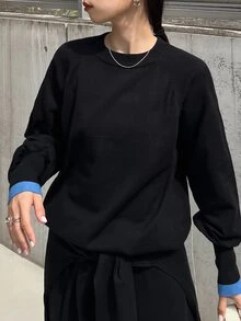 FRIFUL Women's Colorblock Casual Versatile Daily Long Sleeve Sweater - Black - View 3