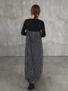 FRIFUL Women's Autumn Textured Fabric Layered Long Strap Dress - Grey - View 2