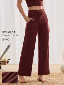 GLOWMODE 30吋 CloudKnit 柔軟生活寬腿休閒慢跑褲，可調式抽繩腰頭，側邊插手口袋，寬鬆版型，日常休閒街頭穿搭 - 酒紅色 - 查看 1
