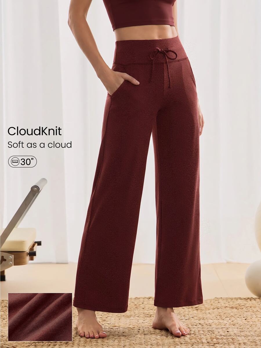 GLOWMODE 30吋 CloudKnit 柔軟生活寬腿休閒慢跑褲,可調式抽繩腰頭,側邊插手口袋,寬鬆版型,日常休閒街頭穿搭 - 酒紅色 - 查看 1