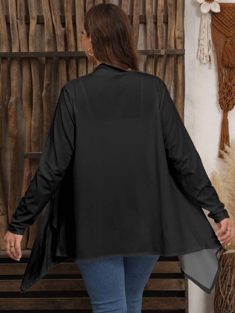 EMERY ROSE Women Plus Size Asymmetrical Hem Knitted Coat,Black Cardigan For Autumn,Casual,Formal,Evening,Met Gala,Comfortable Regular Length Winter Clothes - Multicolor - View 2