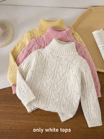 SHEIN Young Girl Young Girl Young Girl Knitted Stand Young Girl Collar Fitted Casual Autumn Sweater