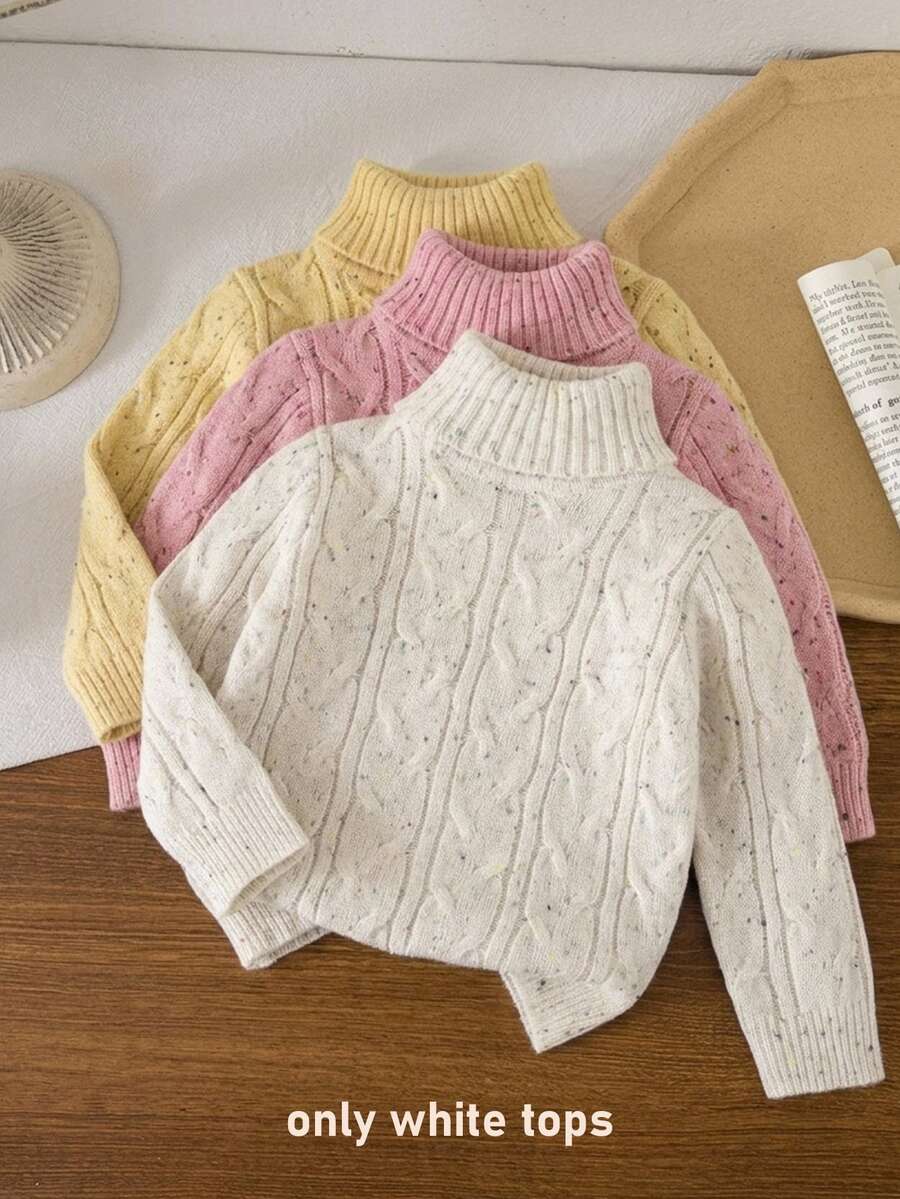 SHEIN 少女款針織立領修身休閒秋季毛衣 - 粉色 - 查看 1